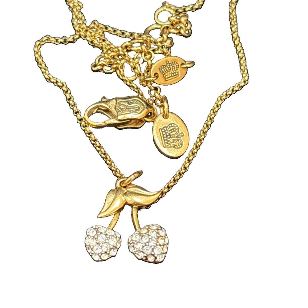 Vintage JUICY COUTURE Cherries Pendant Charm Necklace Gold Tone Y2K Jewelry - Picture 2 of 10